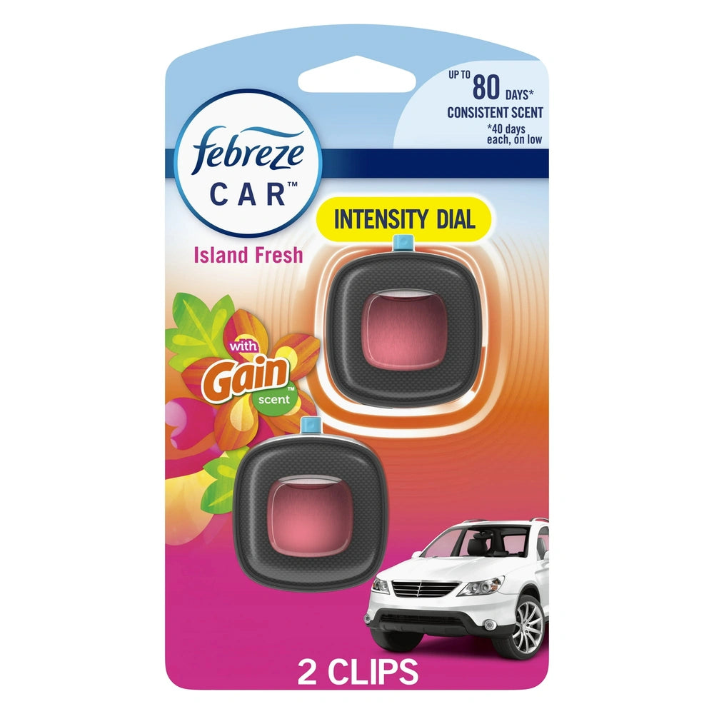 Febreze Car Air Freshener Odor-Fighting Car Vent Clip Gain Island Fresh (Pack of 8)