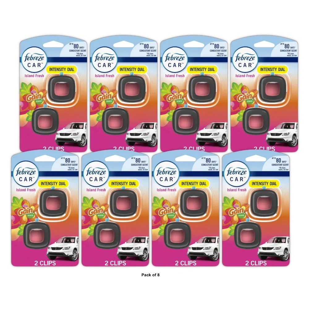 Febreze Car Air Freshener Odor-Fighting Car Vent Clip Gain Island Fresh (Pack of 8)