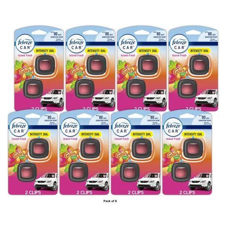 Febreze Car Air Freshener Odor-Fighting Car Vent Clip Gain Island Fresh (Pack of 8)