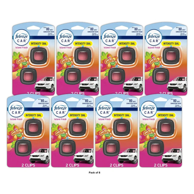 Febreze Car Air Freshener Odor-Fighting Car Vent Clip Gain Island Fresh (Pack of 8)