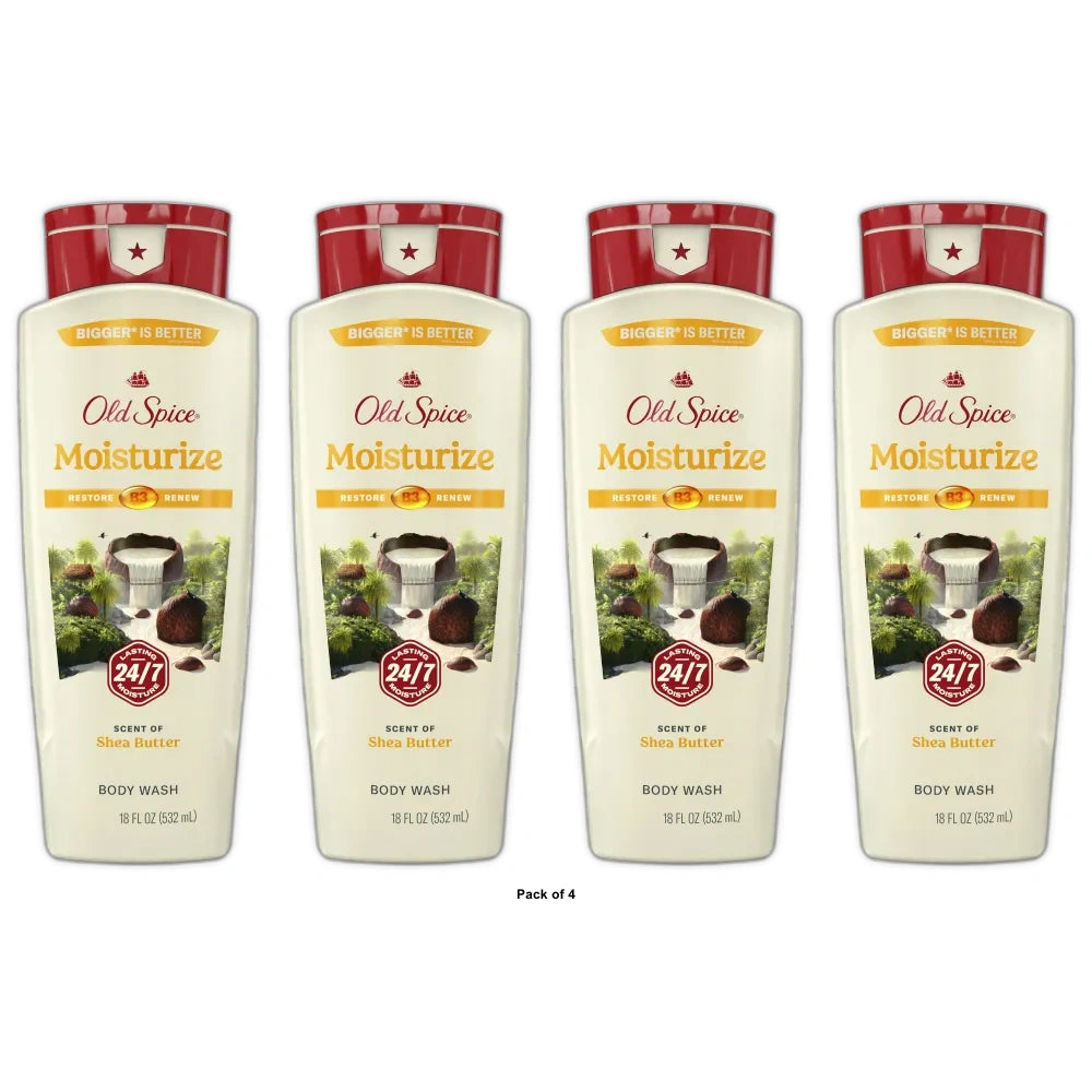 Old Spice Men s Body Wash Moisturize with Shea Butter All Skin Types 18 fl oz (Pack of 4)