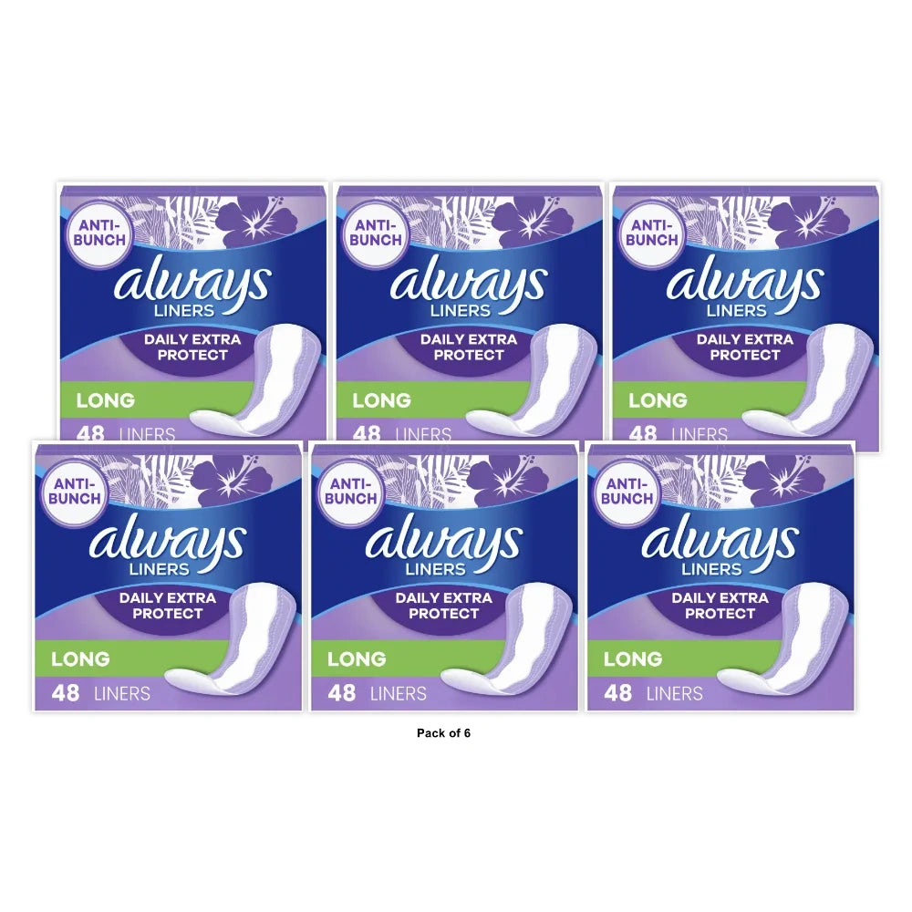 Always Anti-Bunch Xtra Protection Daily Liners Long Length (Pack of 6)