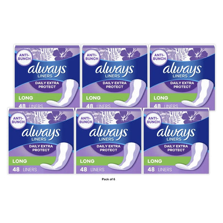 Always Anti-Bunch Xtra Protection Daily Liners Long Length (Pack of 6)
