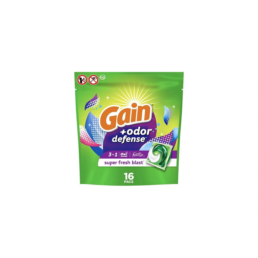 Gain Flings Laundry Detergent Pacs with Odor Defense, HE 3in1 with Febreze and Odor Defense (Pack of 6)