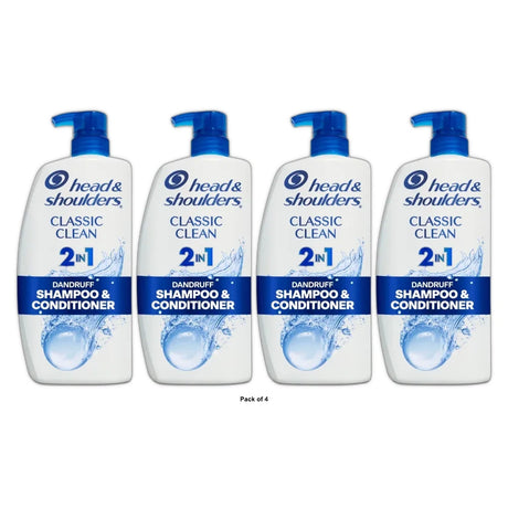 Head & Shoulders Classic Clean Anti-Dandruff 2-in-1 Paraben Free Shampoo and Con 28.2 oz (Pack of 4)