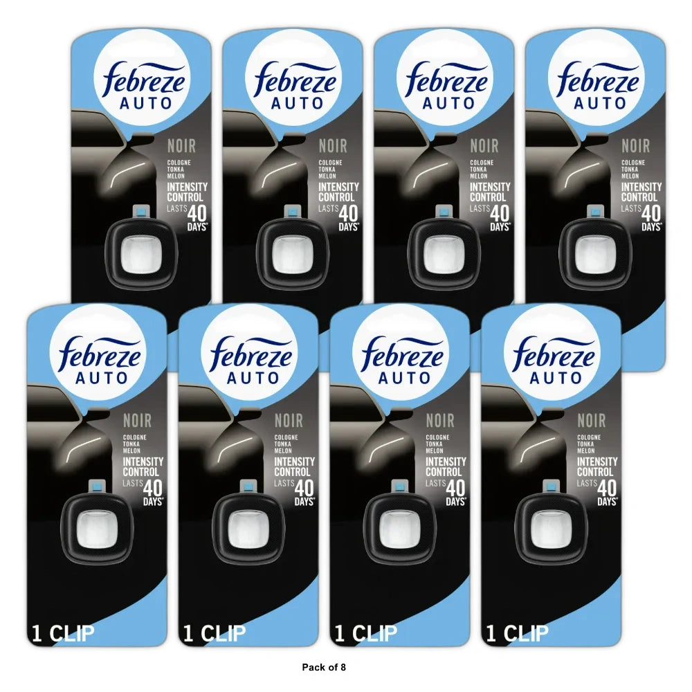 Febreze Auto Car Air Freshener Vent Clip Noir Scent 1 Pack 0.07 Fl Oz (Pack Of 8)