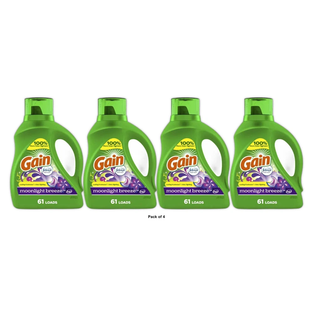 Gain + Aroma Boost Moonlight Breeze Scent HE Compatible Liquid Laundry Detergent 88.0 fl oz (Pack of 4)