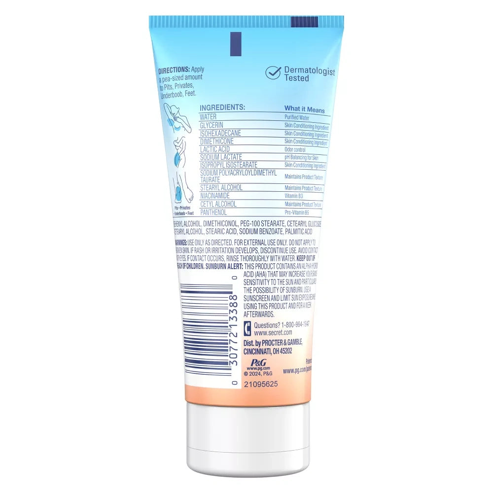 Secret Whole Body Deodorant Clear Cream - Peach & Vanilla - Aluminum-Free 3 OZ (Pack of 12)