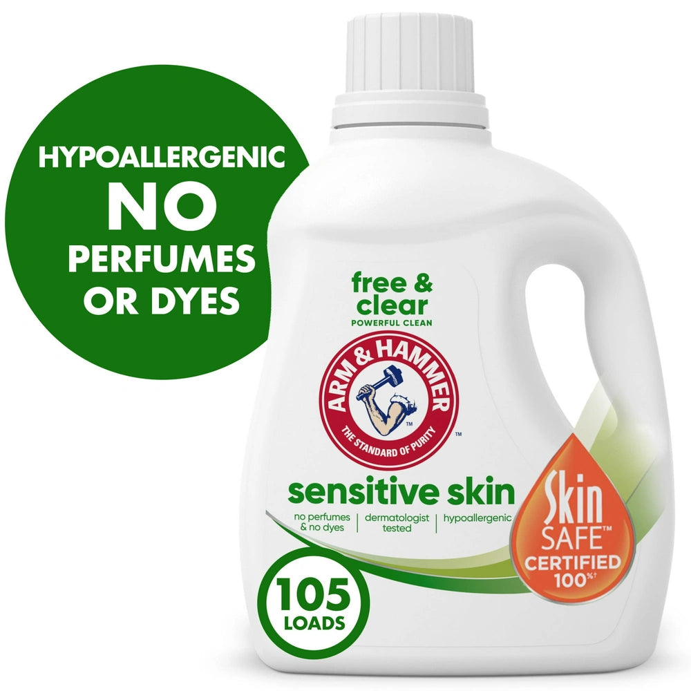 ARM & HAMMER Sensitive Skin Free & Clear Liquid Laundry Detergent Soap 105 fl OZ (Pack of 4)