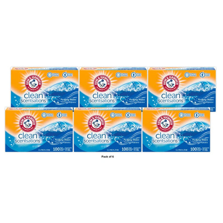 ARM & HAMMER Fabric Softener Sheets 100 sheets Purifying Waters (Pack of 6)