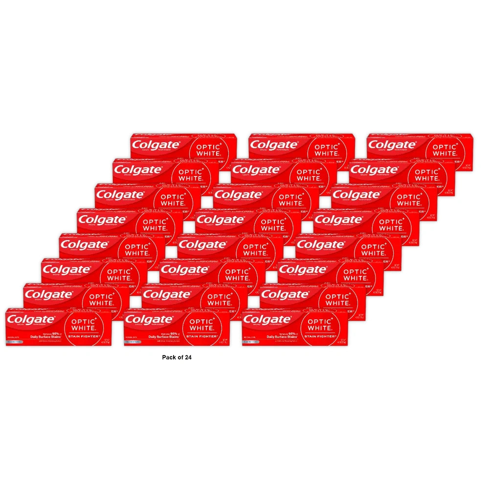 Colgate Optic White Stain Fighter Teeth Whitening Toothpaste Clean Mint 4.2 Oz (Pack of 24)