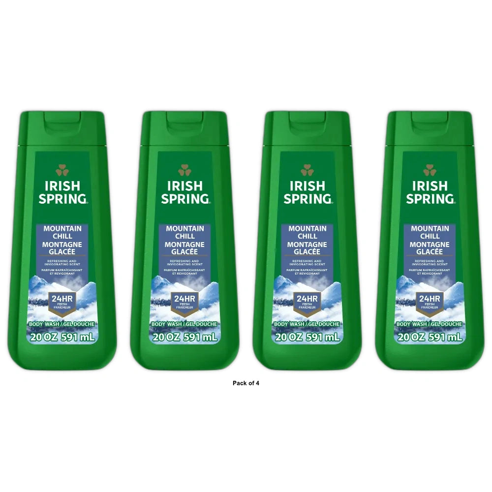 Irish Spring Mens Body Wash Mountain Chill Body Wash for Men Feel Fresh All Da 20 OZ (Pack of 4)