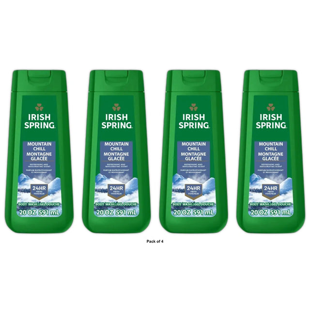 Irish Spring Mens Body Wash Mountain Chill Body Wash for Men Feel Fresh All Da 20 OZ (Pack of 4)