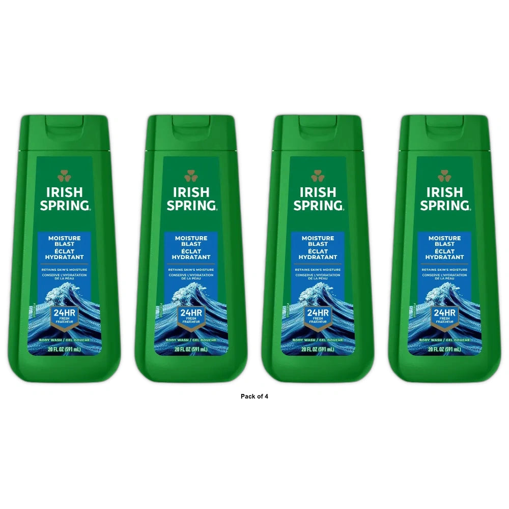Irish Spring Mens Body Wash Moisture Blast Body Wash for Men All Skin Types 20 OZ (Pack of 4)