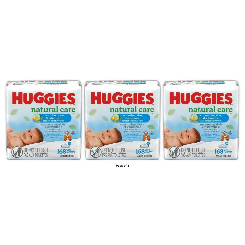 Huggies Natural Care Cucumber, Aloe, and Vitamin E Baby Wipes (Pack of 3)