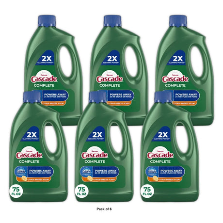 Cascade Complete Dishwasher Detergent Liquid Gel Dish Detergent Dish Soap Cit 75 fl OZ (Pack of 6)