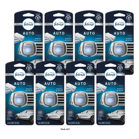 Febreze Auto Odor-Fighting Car Freshener Vent Clip Laundry Fresh 0.06 Oz Car Ve (Pack Of 8)