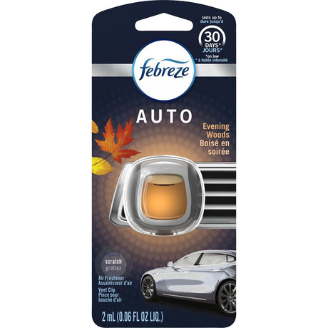 Febreze Auto Odor-Eliminating Car Freshener Vent Clip Evening Woods 0.06 Oz Car (Pack Of 8)