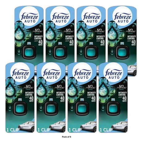 Febreze Auto Car Air Freshener Vent Clip Unstopables Fresh Scent 0.07 Fl Oz (Pack Of 8)