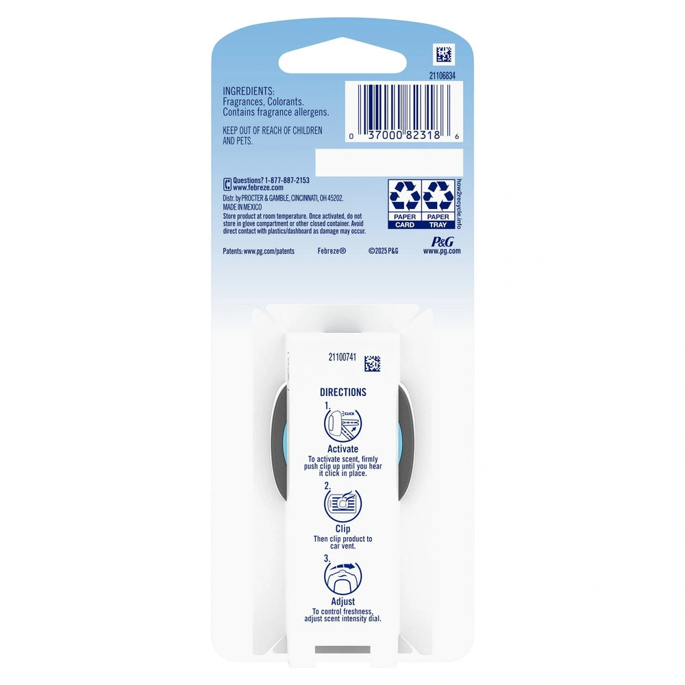 Febreze Auto Car Air Freshener Vent Clip Platinum Ice Scent 0.07 Fl Oz (Pack Of 8)