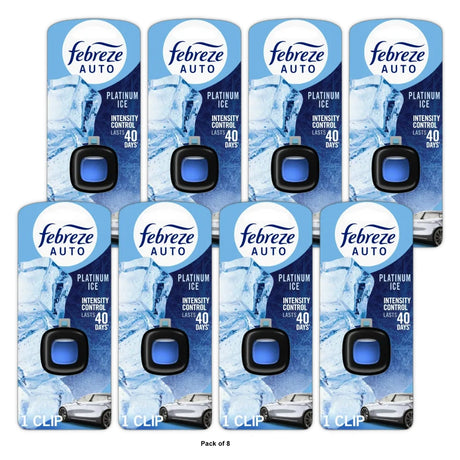 Febreze Auto Car Air Freshener Vent Clip Platinum Ice Scent 0.07 Fl Oz (Pack Of 8)