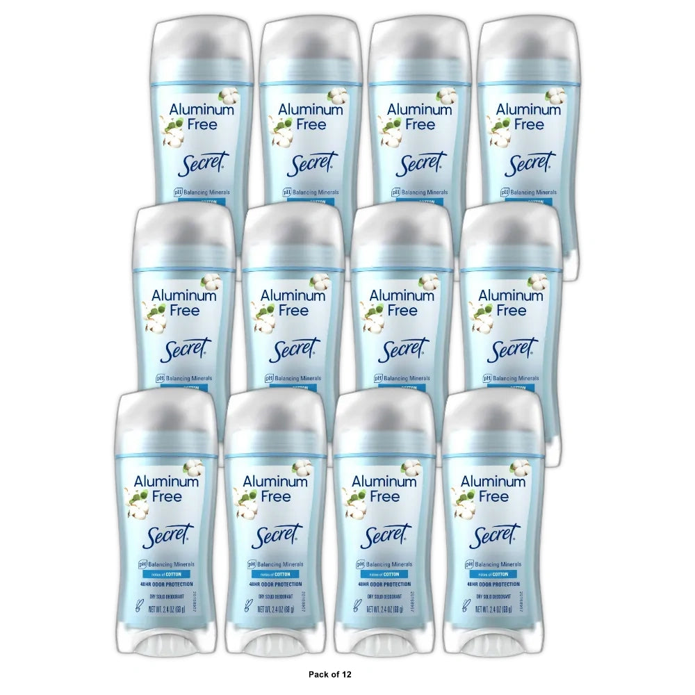 Secret Aluminum Free Women s Deodorant Solid Cotton scent 2.4 OZ (Pack of 12)