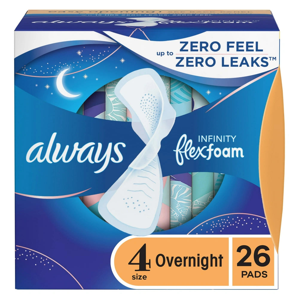 Always Infinity Feminine Pads with wings Size 4 Overnight Absorbency Unscente (Pack of 6)