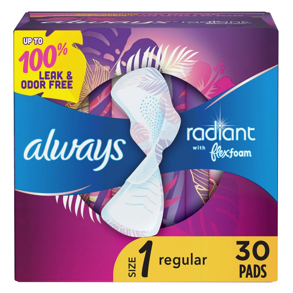 Always Radiant Regular Absorbency Pads with Wings - Scented - Size 1 - (Pack of 6)