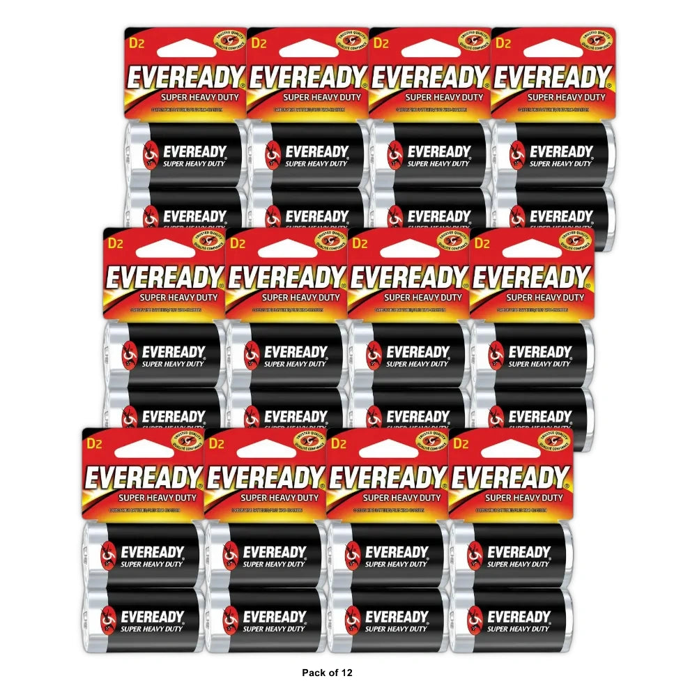 Eveready Super Heavy Duty D Batteries 2 ea (Pack of 12)