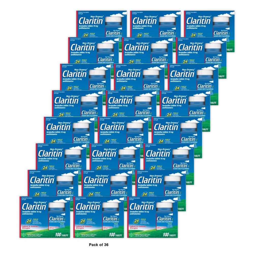 Claritin Allergy Relief 24 Hour Non-Drowsy Loratadine Tablets - 100ct (Pack of 36)