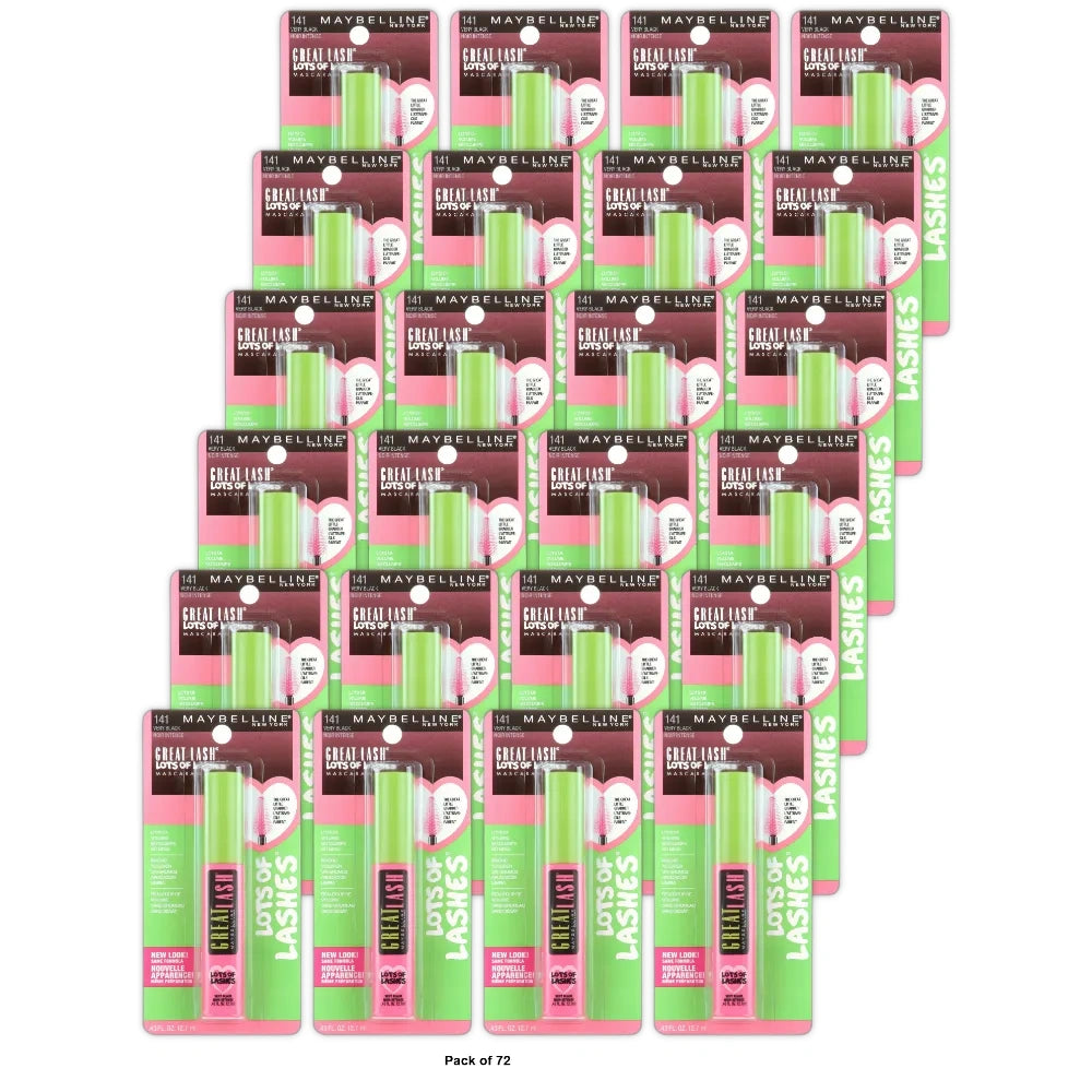 Maybelline New York Great Lash Lots of Lashes Washable Mascara, Very Black 0.43 fl Oz (Pack of 72)