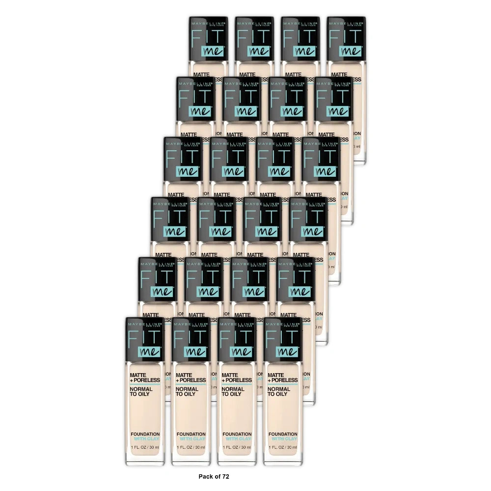Maybelline Fit Me! Matte + Poreless Foundation, Porcelain, 1 fl Oz (Pack of 72)