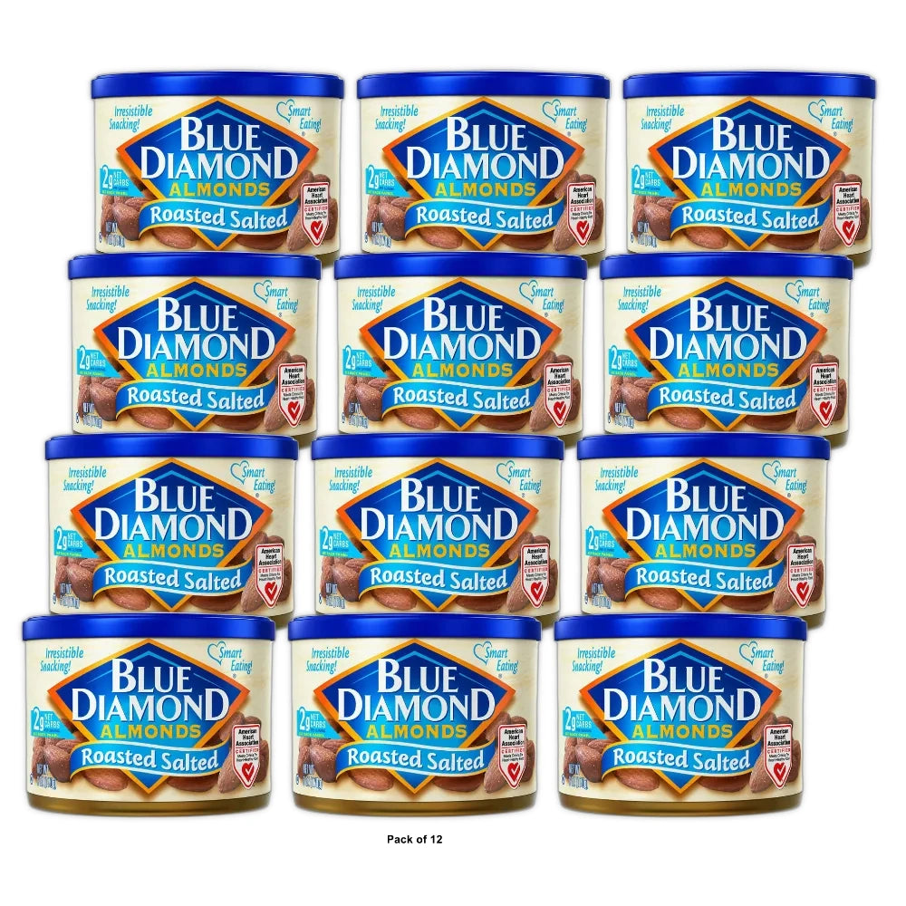 Blue Diamond Almonds, Roasted Salted Snack Nuts, Can 6 OZ (Pack of 12)