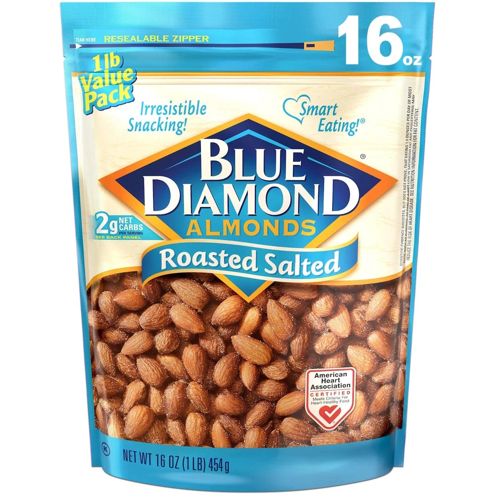 Blue Diamond Roasted Almonds Salted Bag 16 oz (Pack of 6)
