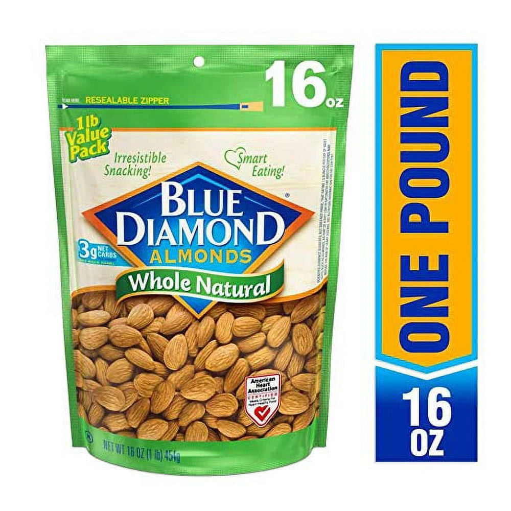 Blue Diamond Whole Natural Value Pack Almonds Bag 16 0Z (Pack of 6)