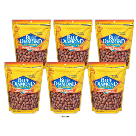 Blue Diamond Honey Roasted Aslmonds 16 Bag 16oz (Pack of 6)
