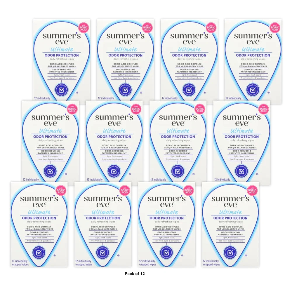 Summer's Eve Odor Relief with Boric Acid Feminine Wipes (Pack of 12)