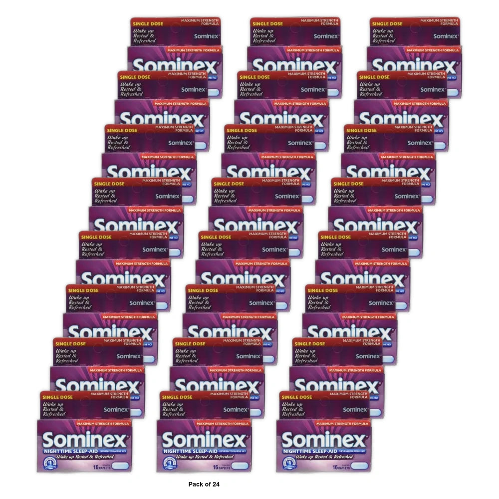 Sominex Nighttime Sleep-Aid Caplets Maximum Strength 16 ea 16 Oz (Pack of 24)