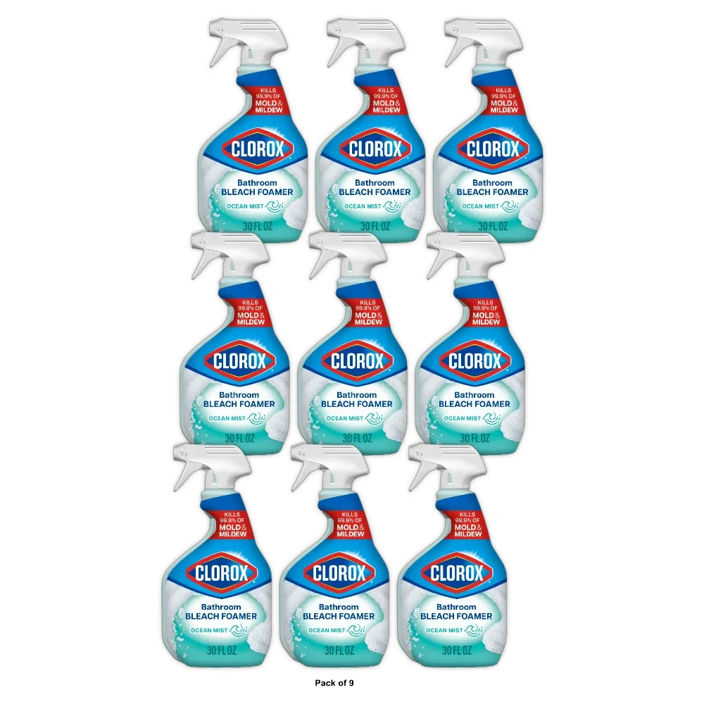 Clorox Bleach Foamer Bathroom and Shower Cleaner Spray Ocean Mist 30 fl Oz (Pack of 9)