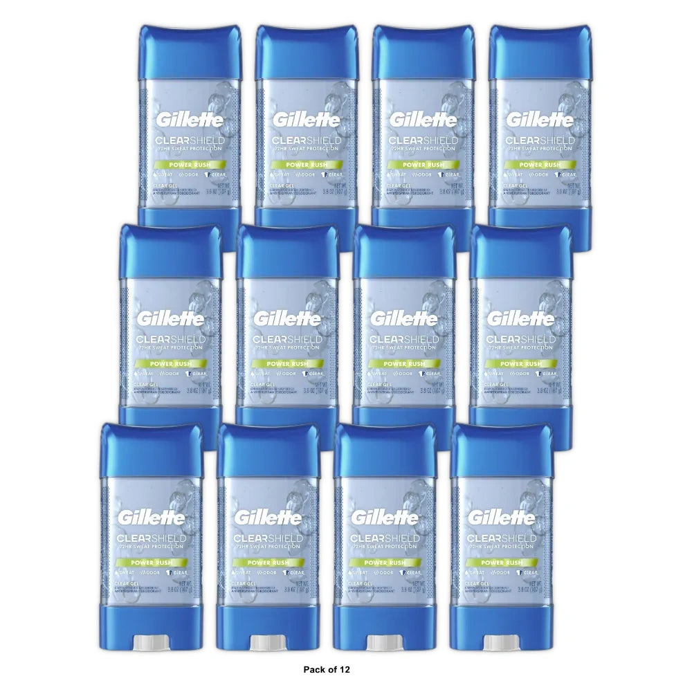 Gillette Antiperspirant Deodorant for Men Clear Gel Power Rush 3.8 OZ (Pack of 12)