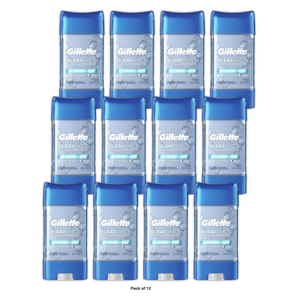 Gillette Antiperspirant and Deodorant for Men - Clear Gel, Artic Ice, 3.8 OZ (Pack of 12)