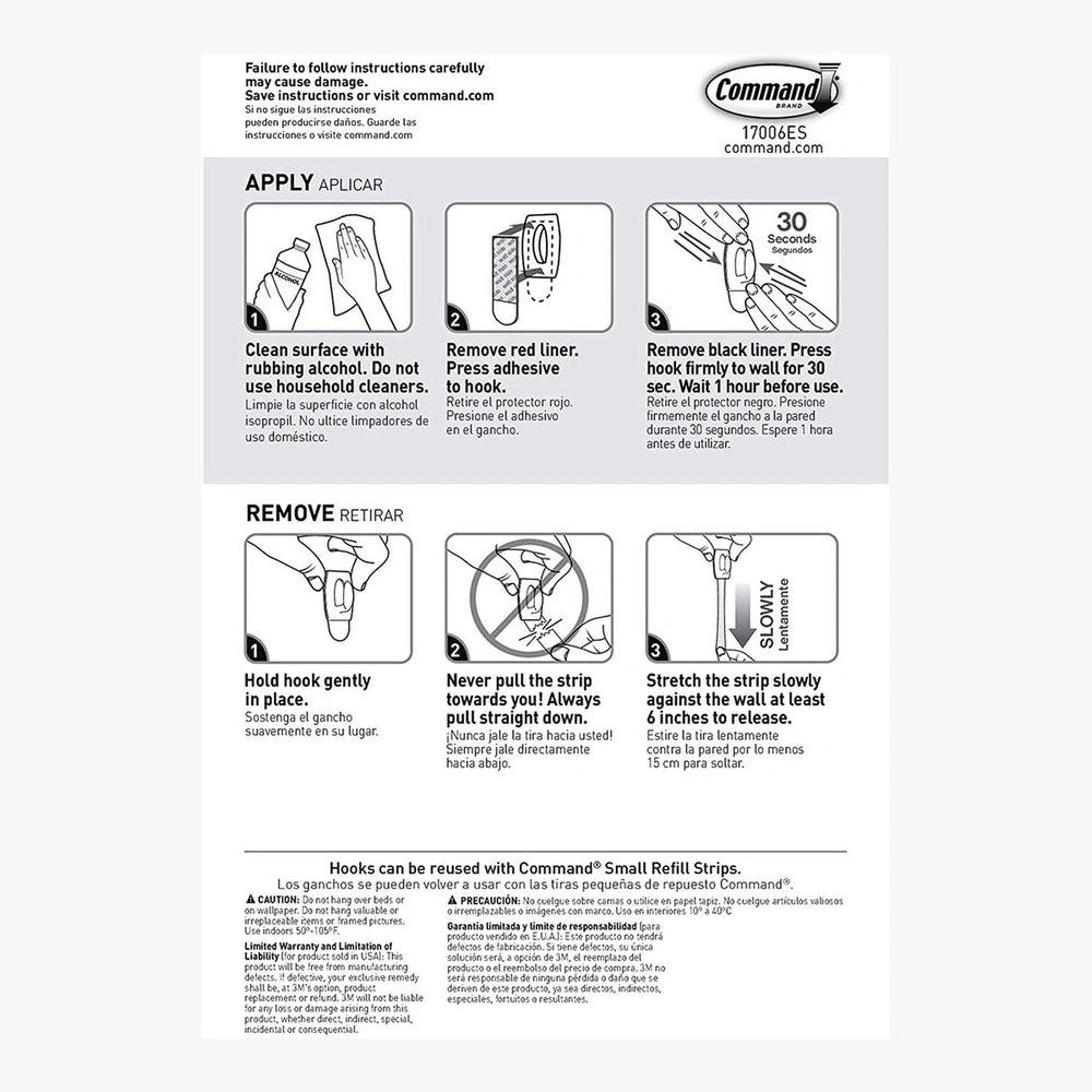 Command Mini Wall Hooks, White, Damage Free Decorating, Six Hooks And Eight Command Strips 0.32 Oz (Pack Of 36)