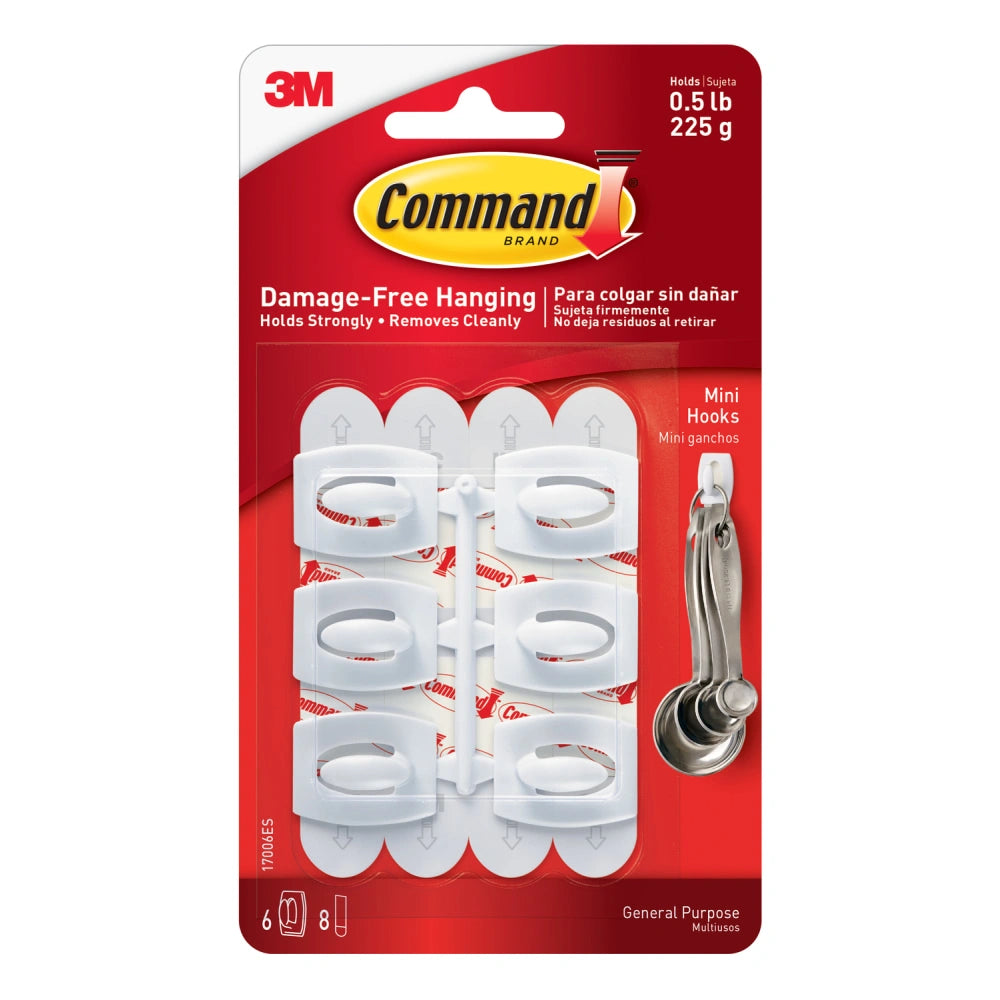 Command Mini Wall Hooks, White, Damage Free Decorating, Six Hooks And Eight Command Strips 0.32 Oz (Pack Of 36)