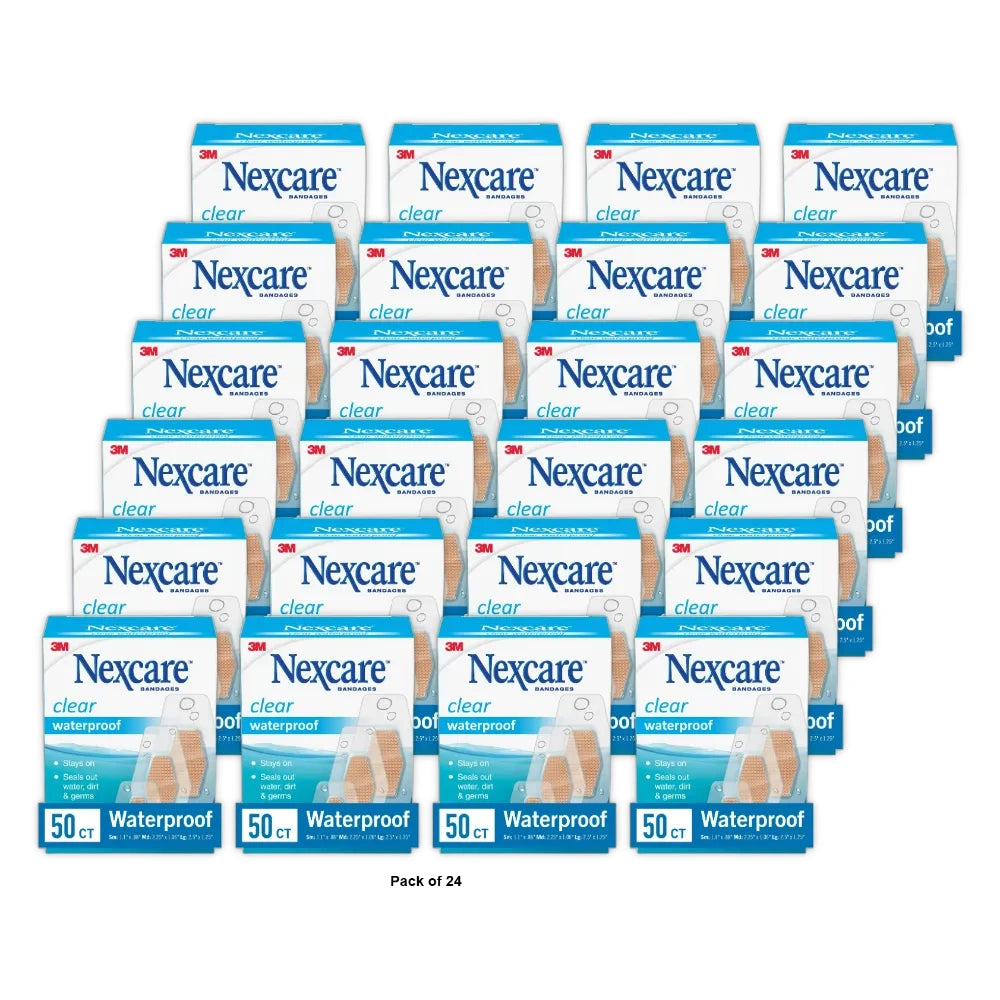 Nexcare Waterproof Clear Bandages, Assorted Sizes, 50 Count (Pack of 24)