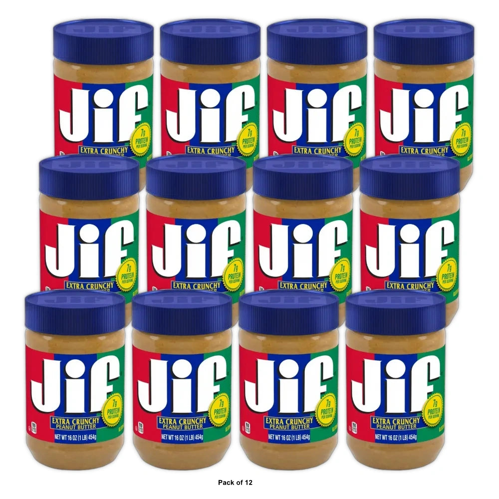 Jif Extra Crunchy Peanut Butter Jar 16 OZ (Pack of 12)