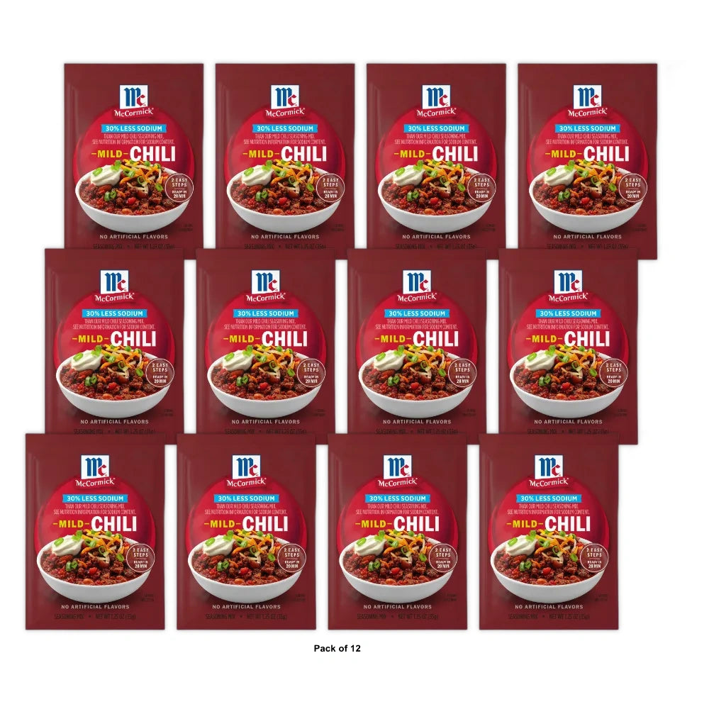Mccormick 30% Less Sodium Chili Mild Seasoning Mix 1.25 Oz(Pack Of 12)