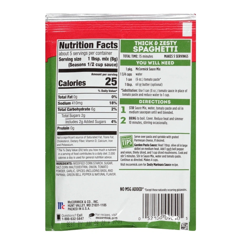 McCormick Spaghetti, Thick & Zesty, 1.37 OZ (Pack of 12)