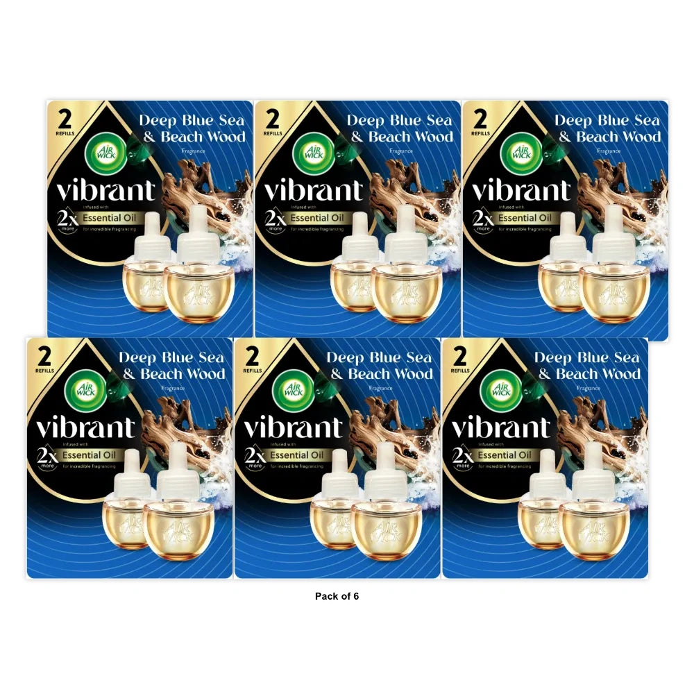 Air Wick Scented Oil Vibrant Twin Refill - Deep Blue Sea & Beach Wood - 1.34 Fl Oz (Pack Of 6)