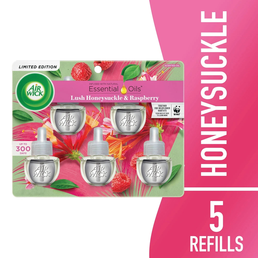 Air Wick Scented Oil Refill Lush - Honeysuckle and Raspberry - 3.38 fl (Pack of 5)