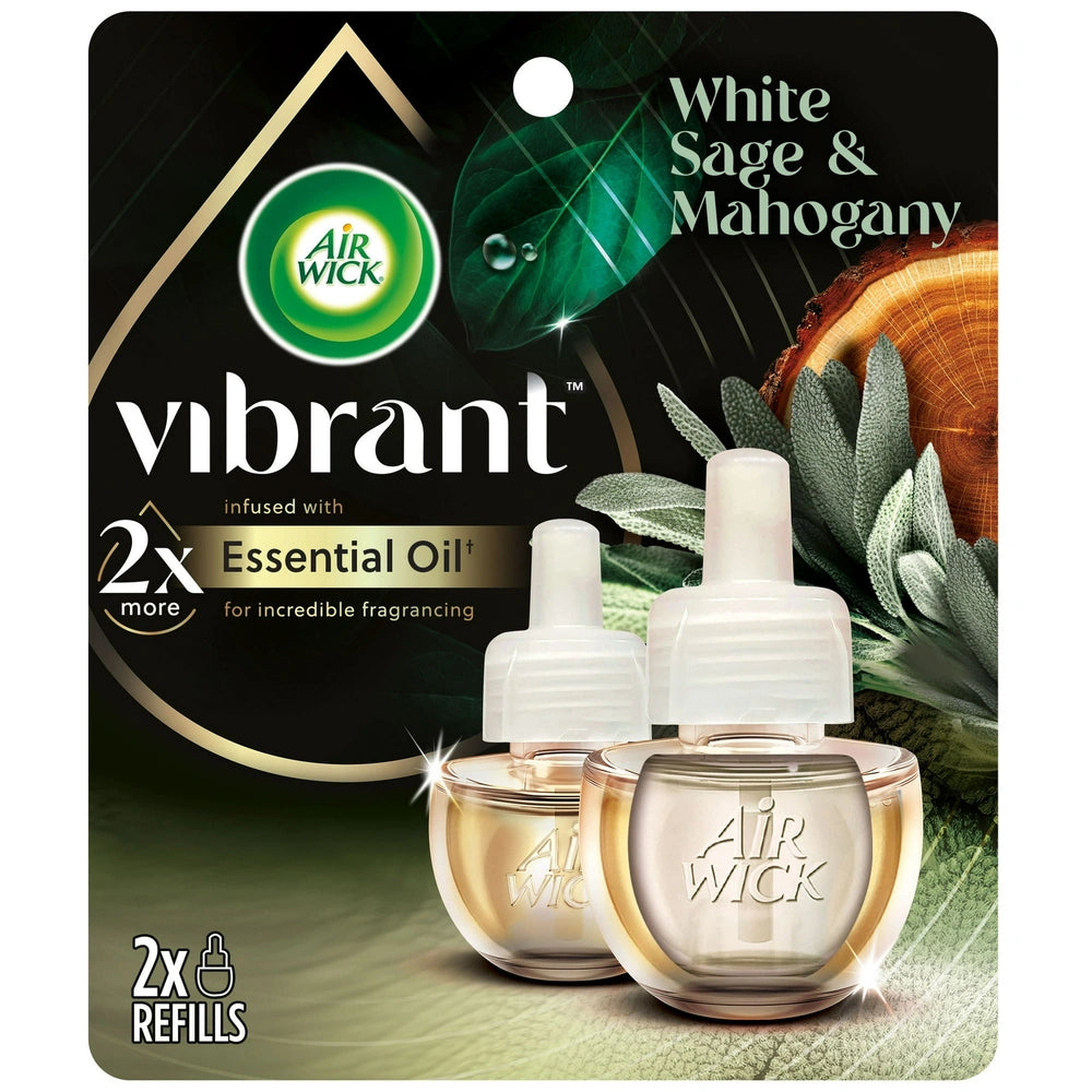 Air Wick Vibrant Plug in Scented Oil Refill 2ct White Sage & Mahogany Air Fre (Pack of 6)